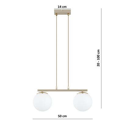 Brilagi - Riippuvalaisin vaijerilla MILO 2xE27/60W/230V beige/kultainen