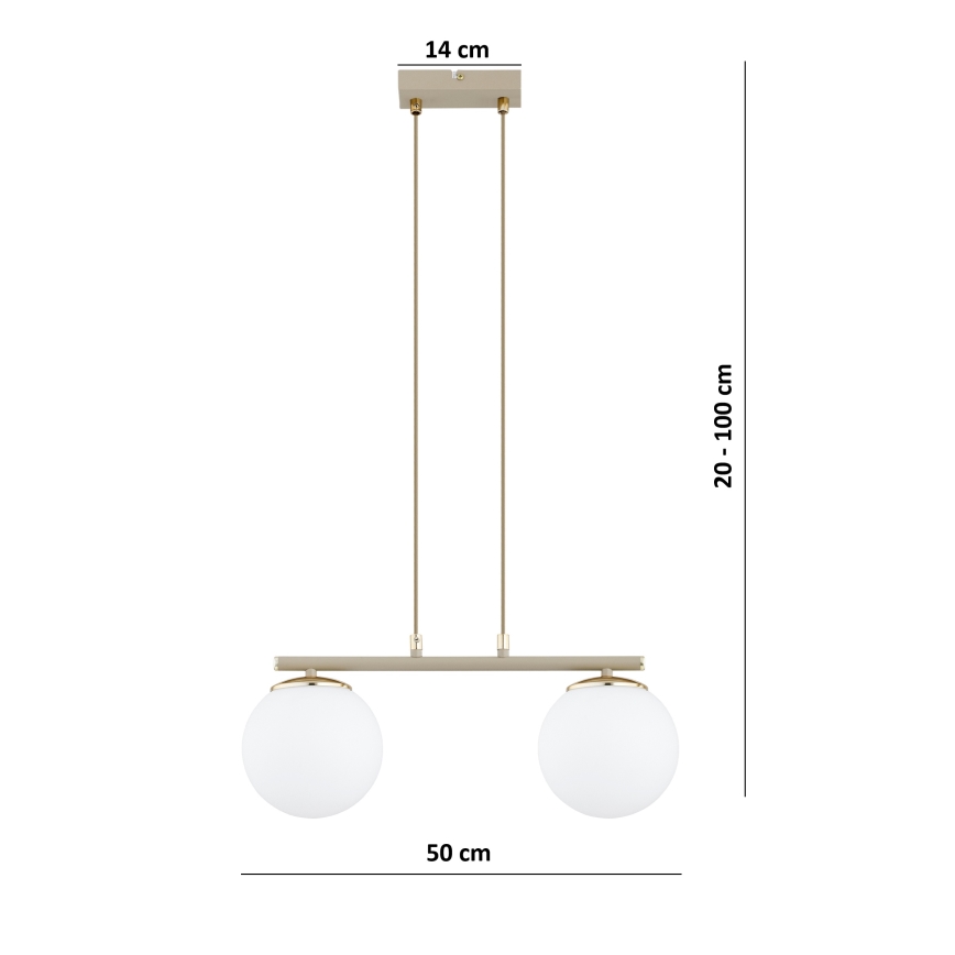 Brilagi - Riippuvalaisin vaijerilla MILO 2xE27/60W/230V beige/kultainen