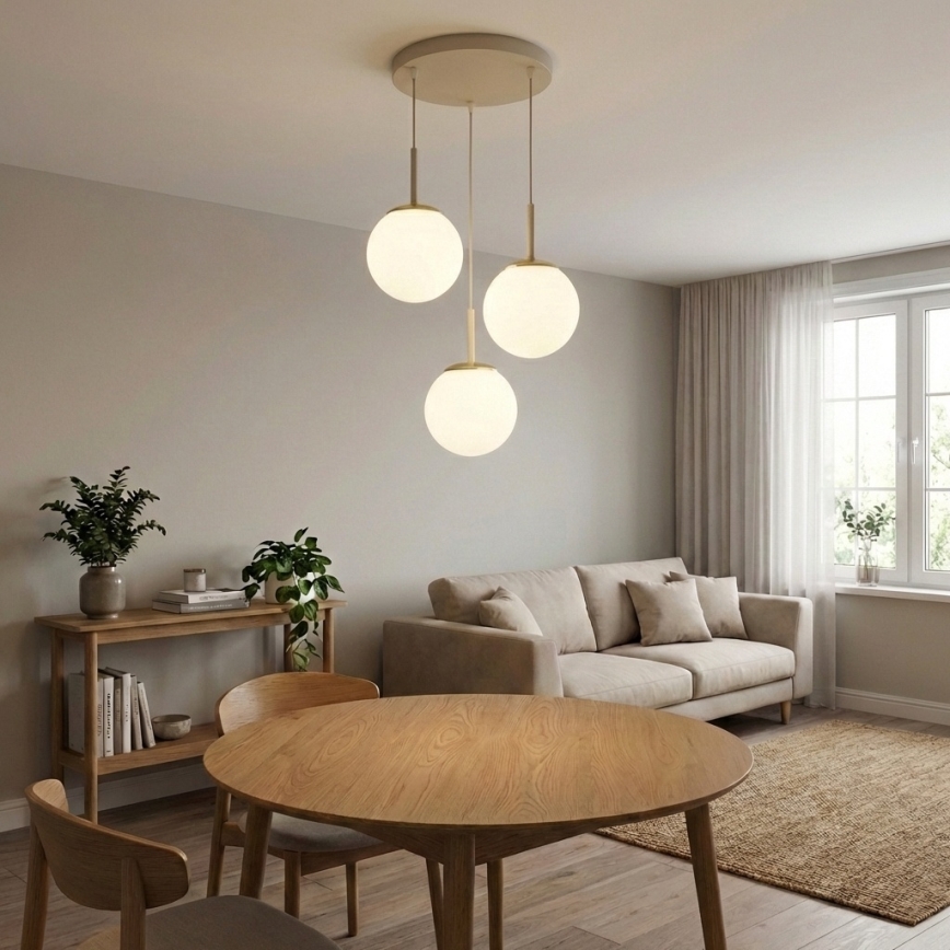 Brilagi - riippuvalaisin vaijerilla MILO ECRU 3xE27/60W/230V beige/kulta