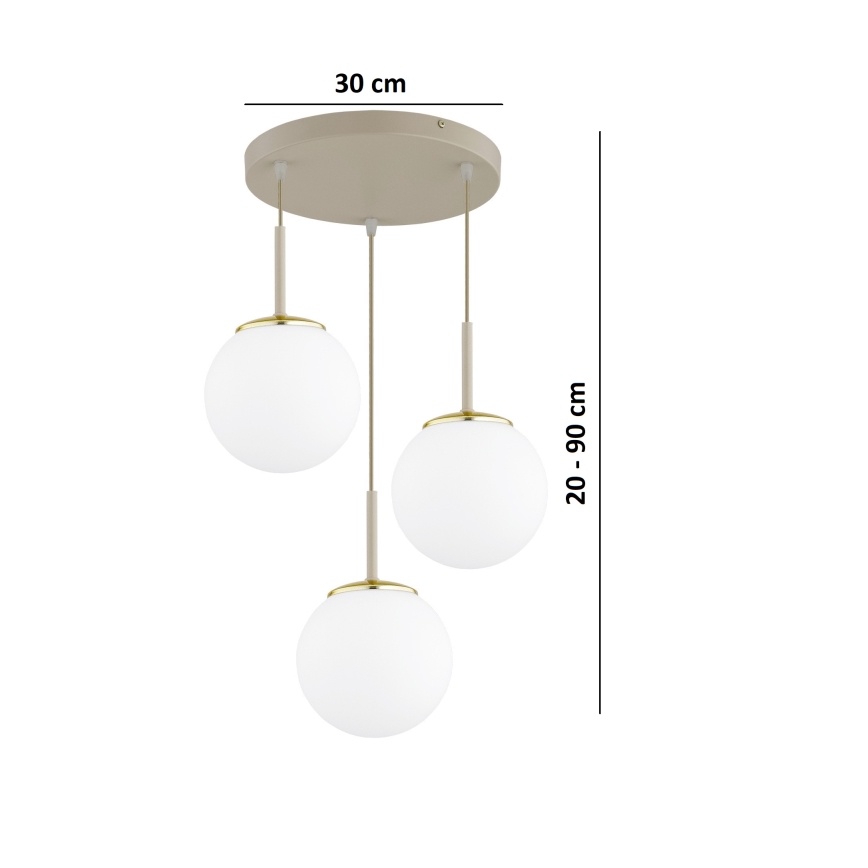 Brilagi - riippuvalaisin vaijerilla MILO ECRU 3xE27/60W/230V beige/kulta