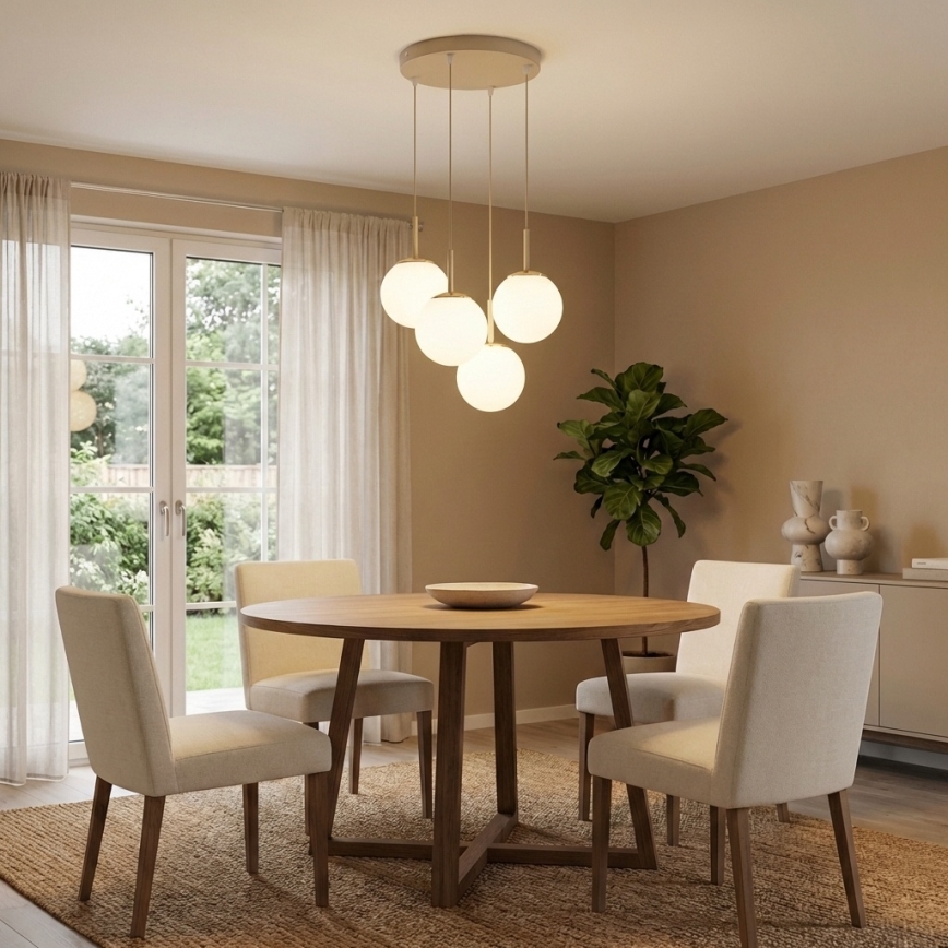 Brilagi - Riippuvalaisin vaijerilla MILO ECRU 4xE27/60W/230V beige/kultainen