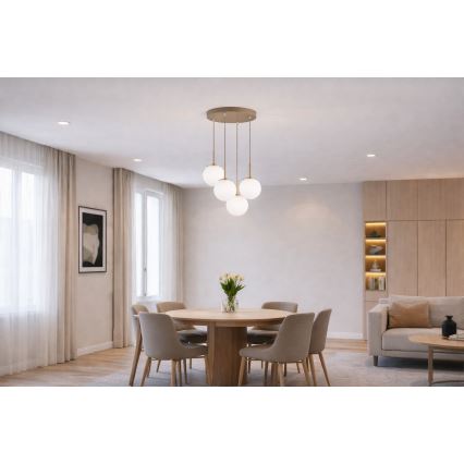 Brilagi - Riippuvalaisin vaijerilla MILO ECRU 4xE27/60W/230V beige/kultainen