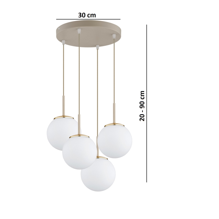 Brilagi - Riippuvalaisin vaijerilla MILO ECRU 4xE27/60W/230V beige/kultainen