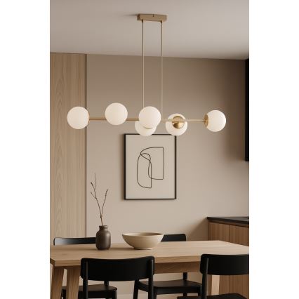 Brilagi - Riippuvalaisin vaijerilla MILO ECRU 6xE27/60W/230V beige/kultainen