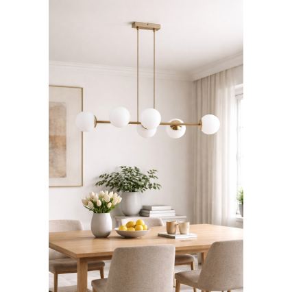 Brilagi - Riippuvalaisin vaijerilla MILO ECRU 6xE27/60W/230V beige/kultainen