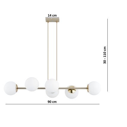 Brilagi - Riippuvalaisin vaijerilla MILO ECRU 6xE27/60W/230V beige/kultainen