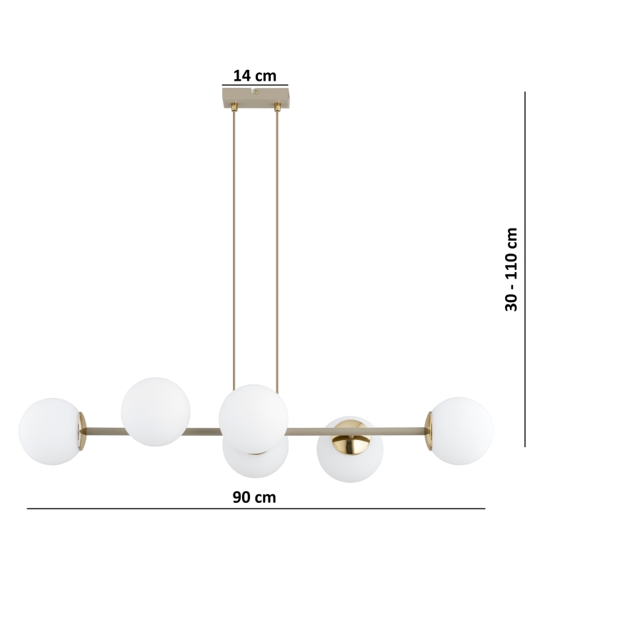 Brilagi - Riippuvalaisin vaijerilla MILO ECRU 6xE27/60W/230V beige/kultainen
