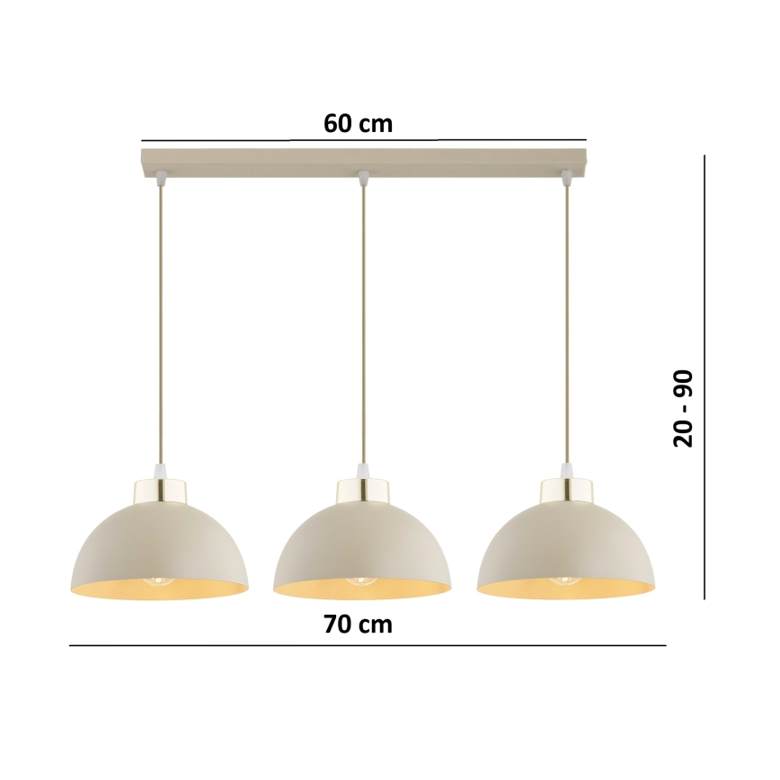 Brilagi - Riippuvalaisin vaijerilla MOON 3xE27/60W/230V beige/kulta