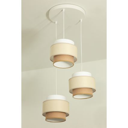 Brilagi - Riippuvalaisin vaijerilla RESNA 3xE27/60W/230V halkaisija 45 cm kerma/beige