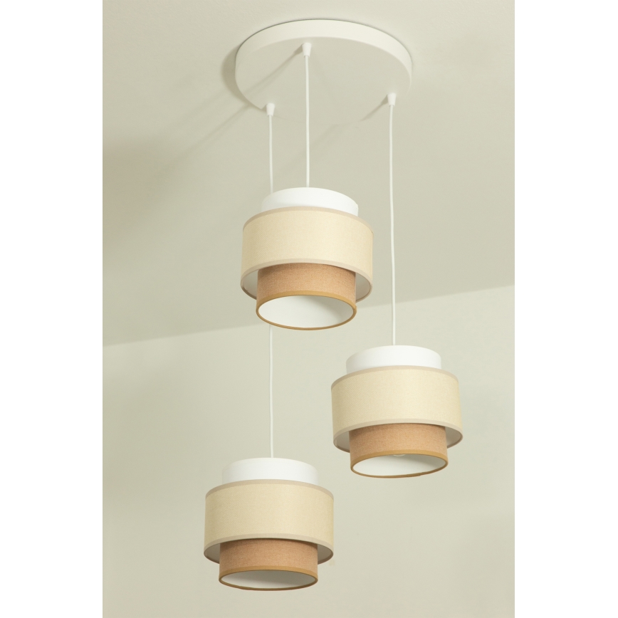 Brilagi - Riippuvalaisin vaijerilla RESNA 3xE27/60W/230V halkaisija 45 cm kerma/beige