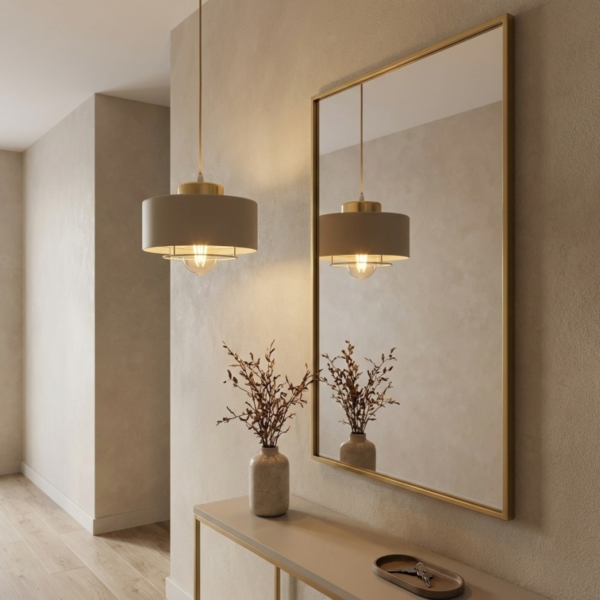 Brilagi - Riippuvalaisin vaijerilla, SPRING 1x E27/60W/230V, halkaisija 20 cm, beige/kultainen