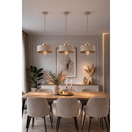 Brilagi - Riippuvalaisin vaijerilla, SPRING 1x E27/60W/230V, halkaisija 20 cm, beige/kultainen