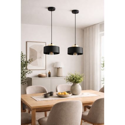 Brilagi - Riippuvalaisin vaijerilla SPRING 1xE27/60W/230V, halkaisija 20 cm, musta/kultainen