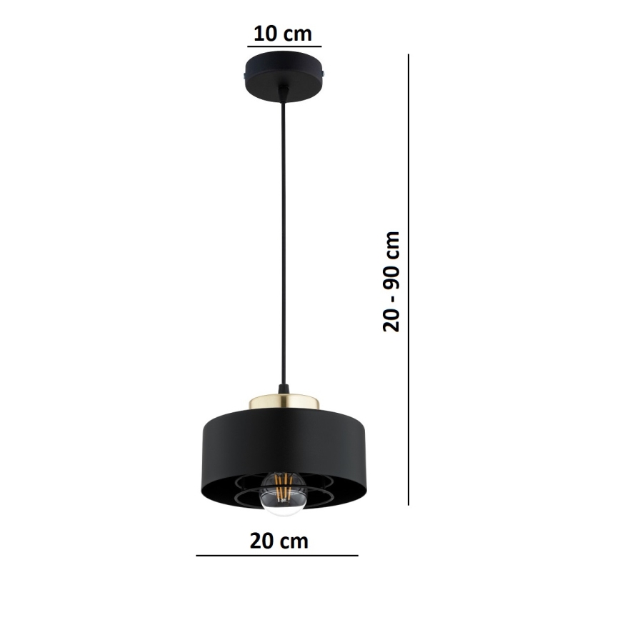 Brilagi - Riippuvalaisin vaijerilla SPRING 1xE27/60W/230V, halkaisija 20 cm, musta/kultainen