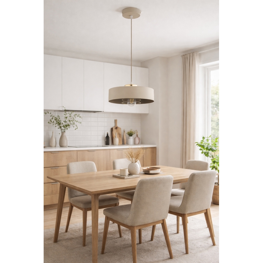 Brilagi - Riippuvalaisin vaijerilla SPRING 1xE27/60W/230V Ø 30 cm beige/kultainen