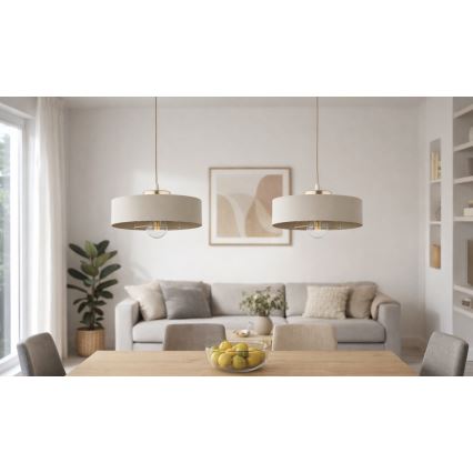 Brilagi - Riippuvalaisin vaijerilla SPRING 1xE27/60W/230V Ø 30 cm beige/kultainen