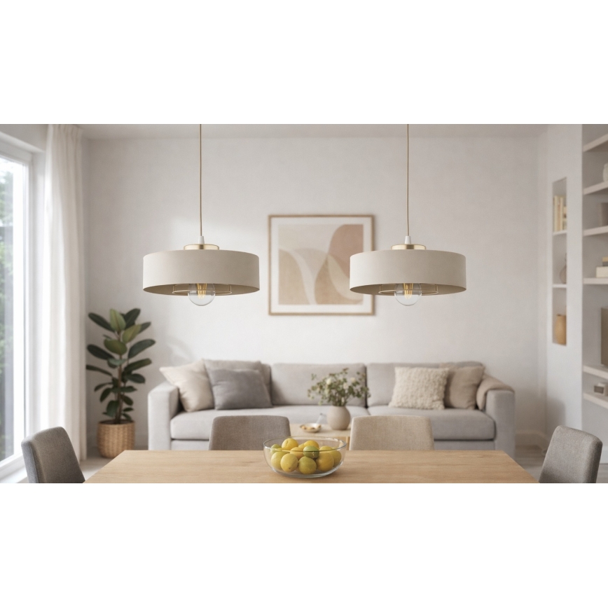 Brilagi - Riippuvalaisin vaijerilla SPRING 1xE27/60W/230V Ø 30 cm beige/kultainen