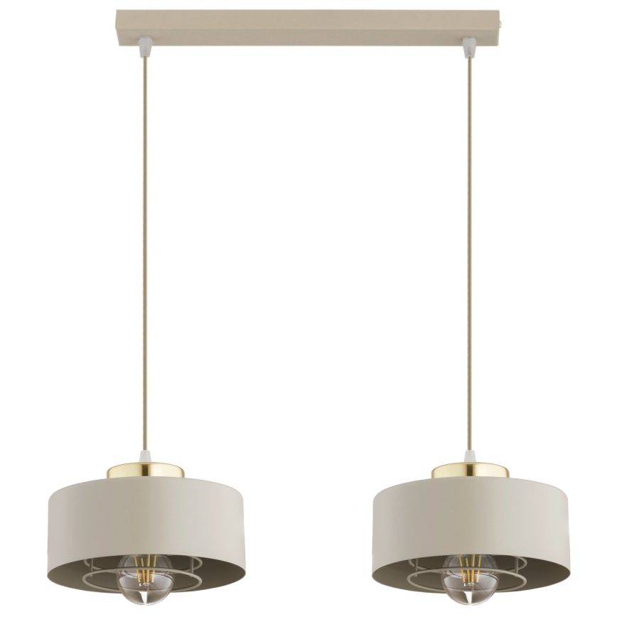 Brilagi - Riippuvalaisin vaijerilla SPRING 2xE27/60W/230V beige/kulta