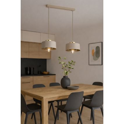 Brilagi - Riippuvalaisin vaijerilla SPRING 2xE27/60W/230V beige/kulta