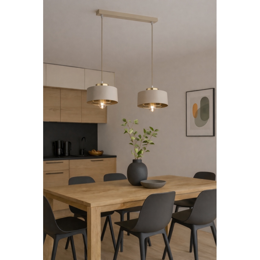 Brilagi - Riippuvalaisin vaijerilla SPRING 2xE27/60W/230V beige/kulta