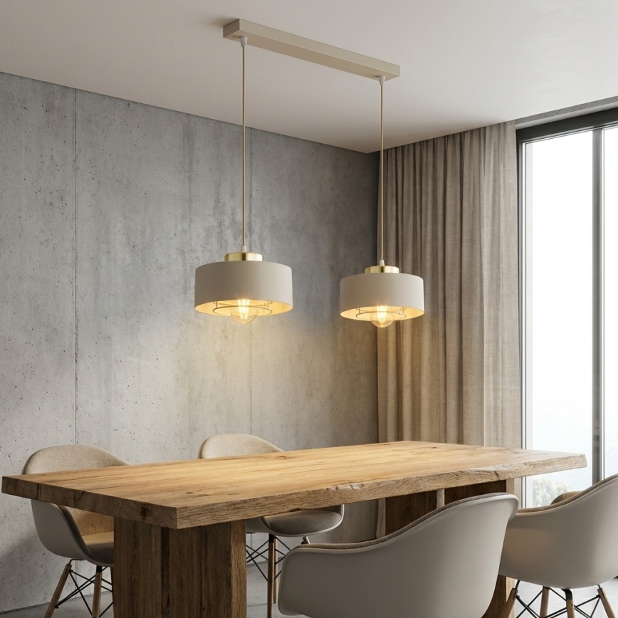 Brilagi - Riippuvalaisin vaijerilla SPRING 2xE27/60W/230V beige/kulta