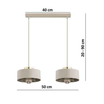 Brilagi - Riippuvalaisin vaijerilla SPRING 2xE27/60W/230V beige/kulta