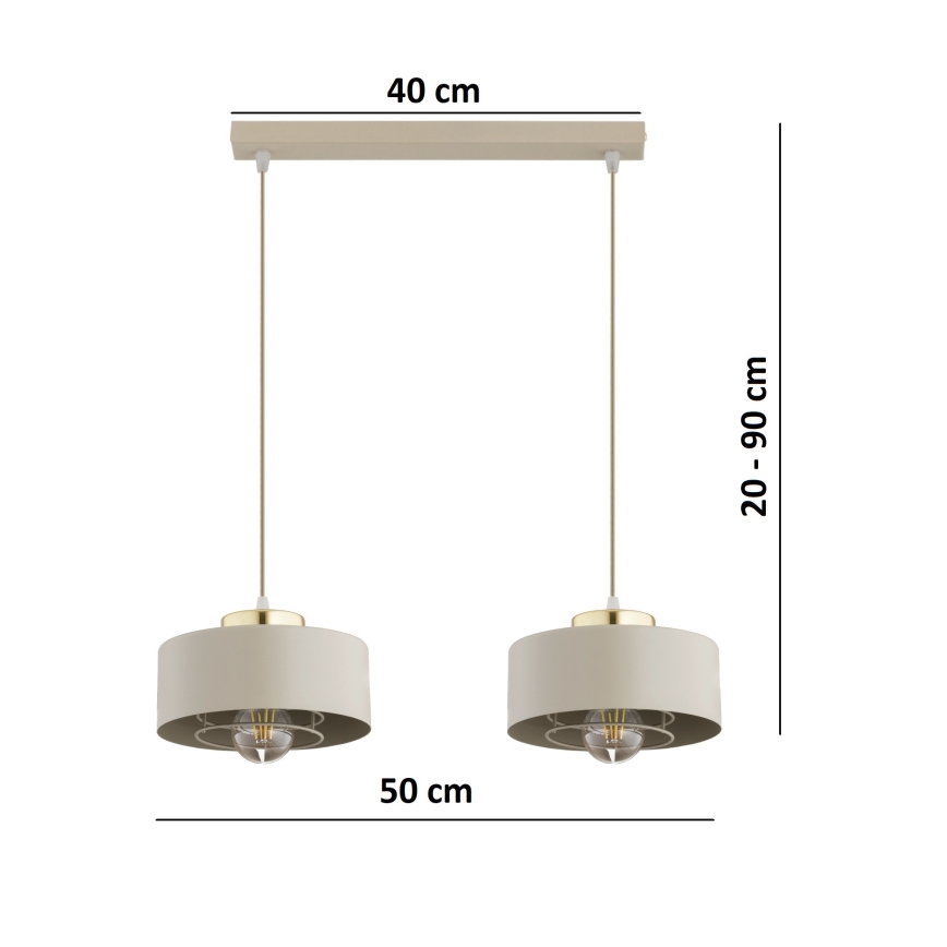 Brilagi - Riippuvalaisin vaijerilla SPRING 2xE27/60W/230V beige/kulta