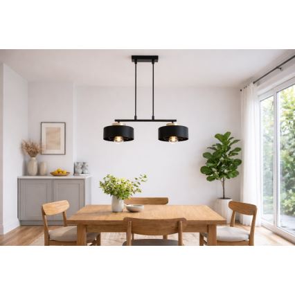 Brilagi - Riippuvalaisin vaijerilla SPRING 2xE27/60W/230V musta/kulta