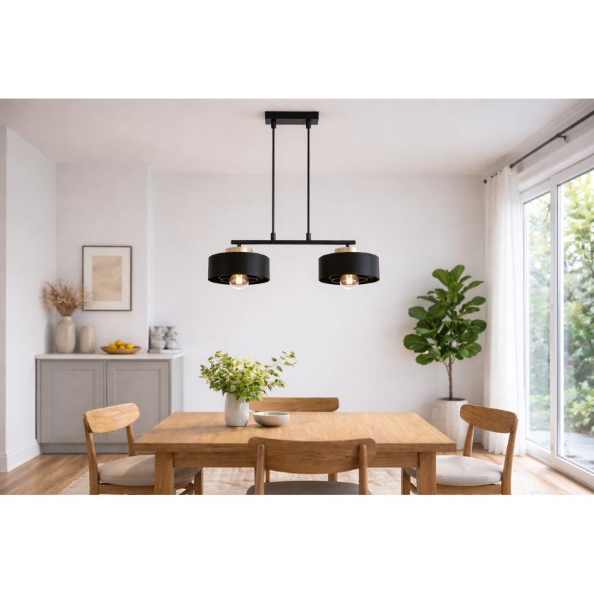 Brilagi - Riippuvalaisin vaijerilla SPRING 2xE27/60W/230V musta/kulta