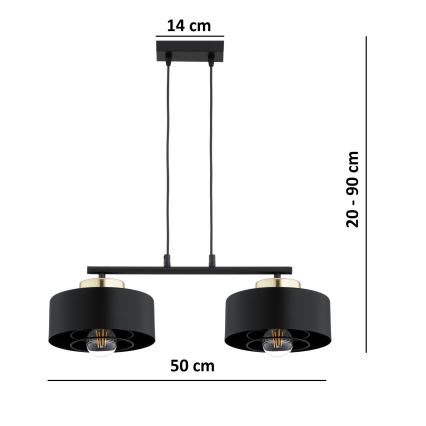 Brilagi - Riippuvalaisin vaijerilla SPRING 2xE27/60W/230V musta/kulta