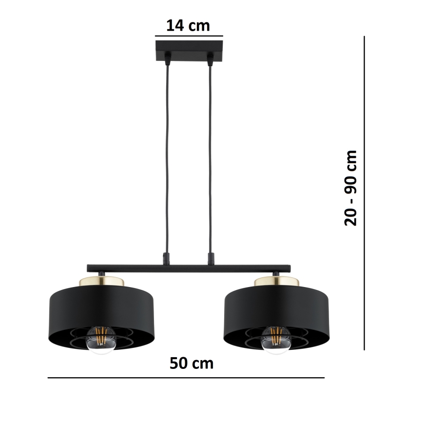 Brilagi - Riippuvalaisin vaijerilla SPRING 2xE27/60W/230V musta/kulta