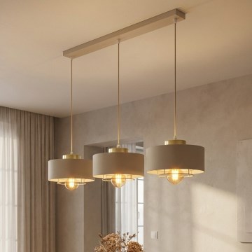 Brilagi - Riippuvalaisin vaijerilla SPRING 3xE27/60W/230V beige/kulta