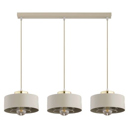 Brilagi - Riippuvalaisin vaijerilla SPRING 3xE27/60W/230V beige/kulta