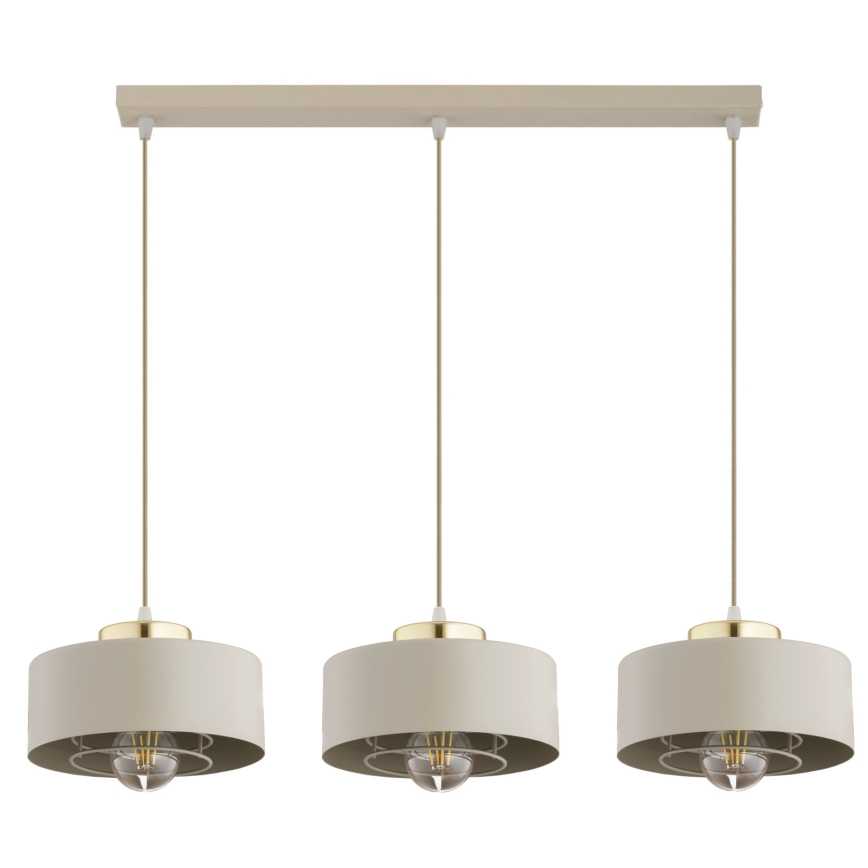 Brilagi - Riippuvalaisin vaijerilla SPRING 3xE27/60W/230V beige/kulta