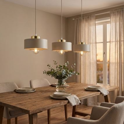 Brilagi - Riippuvalaisin vaijerilla SPRING 3xE27/60W/230V beige/kulta