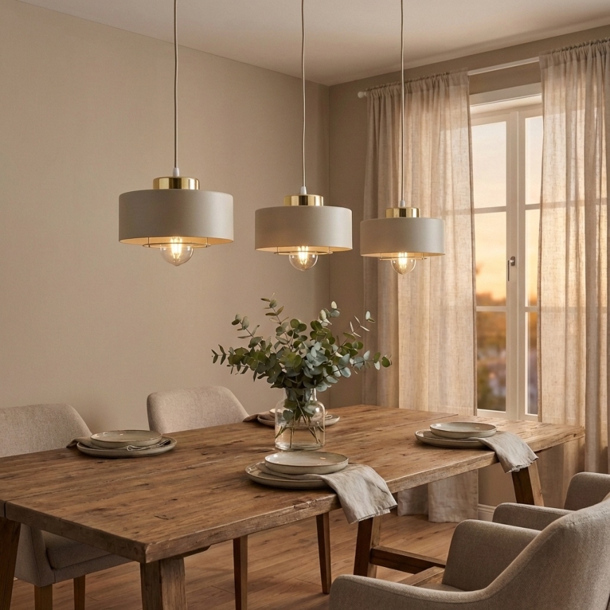 Brilagi - Riippuvalaisin vaijerilla SPRING 3xE27/60W/230V beige/kulta