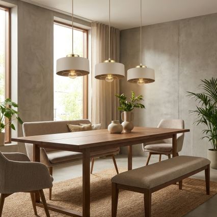 Brilagi - Riippuvalaisin vaijerilla SPRING 3xE27/60W/230V beige/kulta
