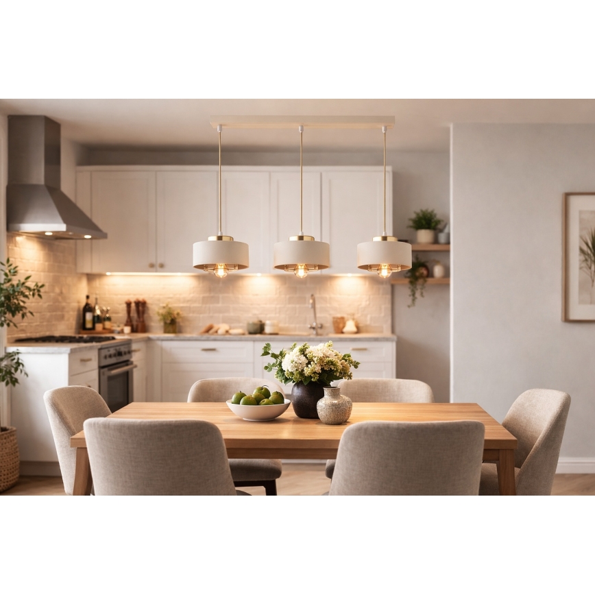 Brilagi - Riippuvalaisin vaijerilla SPRING 3xE27/60W/230V beige/kulta