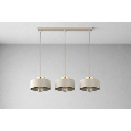Brilagi - Riippuvalaisin vaijerilla SPRING 3xE27/60W/230V beige/kulta