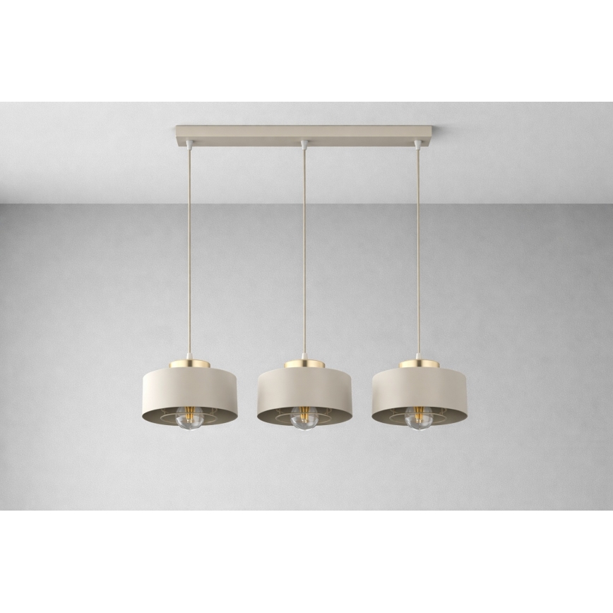 Brilagi - Riippuvalaisin vaijerilla SPRING 3xE27/60W/230V beige/kulta