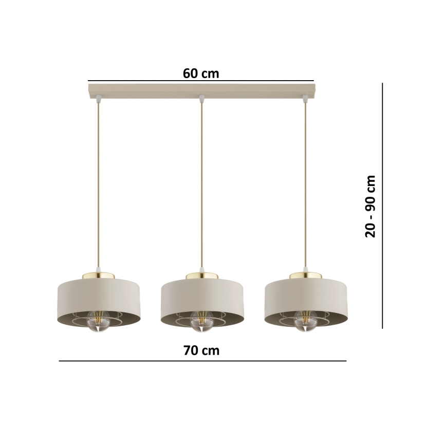 Brilagi - Riippuvalaisin vaijerilla SPRING 3xE27/60W/230V beige/kulta