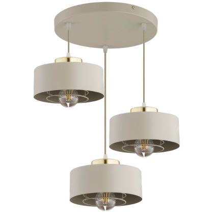 Brilagi - Riippuvalaisin vaijerilla SPRING 3xE27/60W/230V beige/kultainen