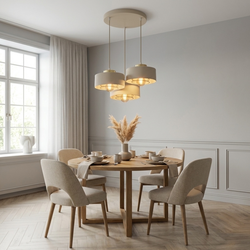 Brilagi - Riippuvalaisin vaijerilla SPRING 3xE27/60W/230V beige/kultainen