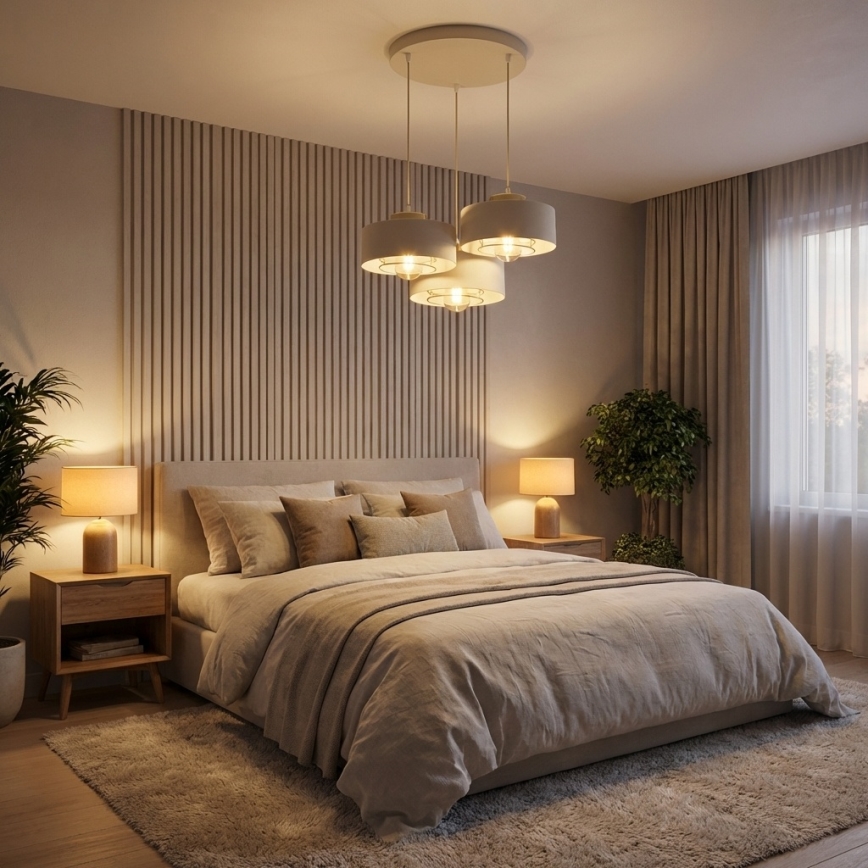Brilagi - Riippuvalaisin vaijerilla SPRING 3xE27/60W/230V beige/kultainen