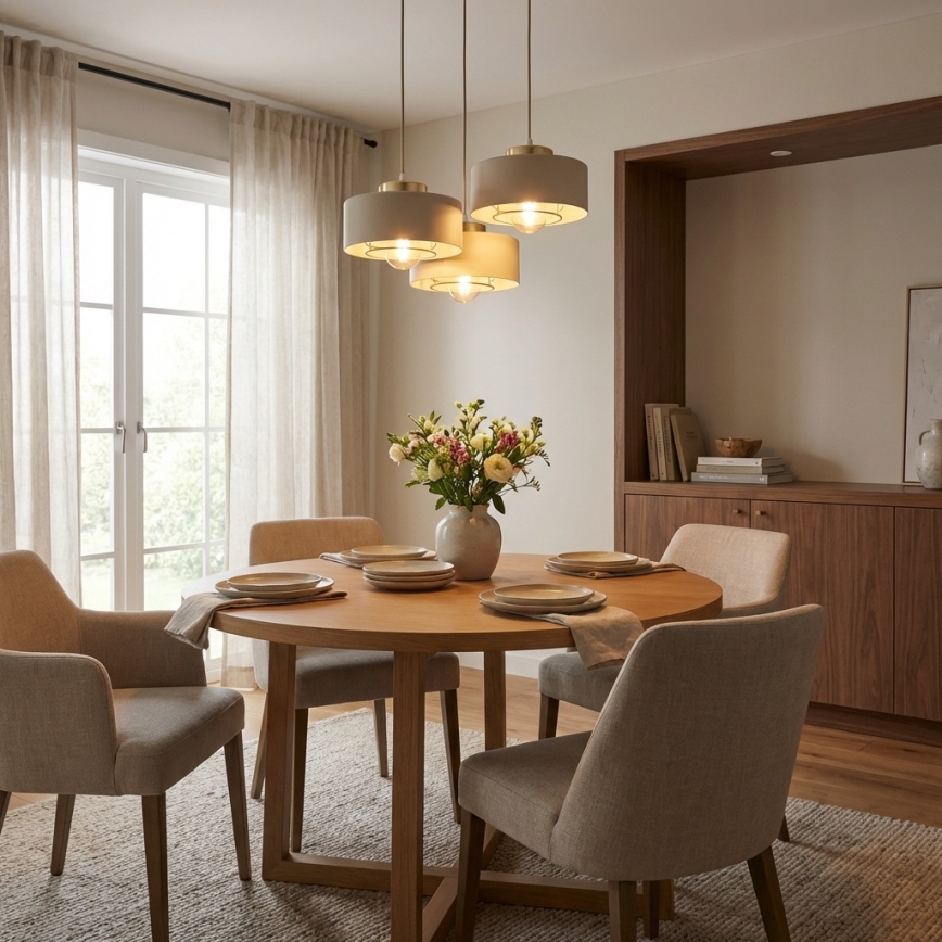 Brilagi - Riippuvalaisin vaijerilla SPRING 3xE27/60W/230V beige/kultainen