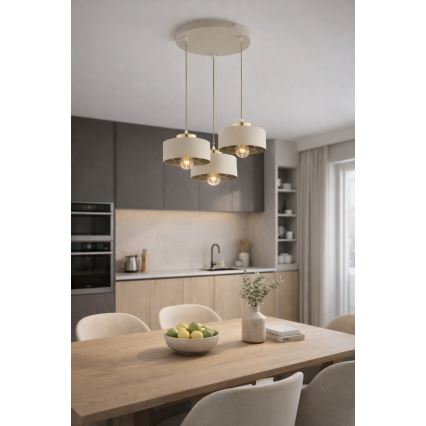 Brilagi - Riippuvalaisin vaijerilla SPRING 3xE27/60W/230V beige/kultainen