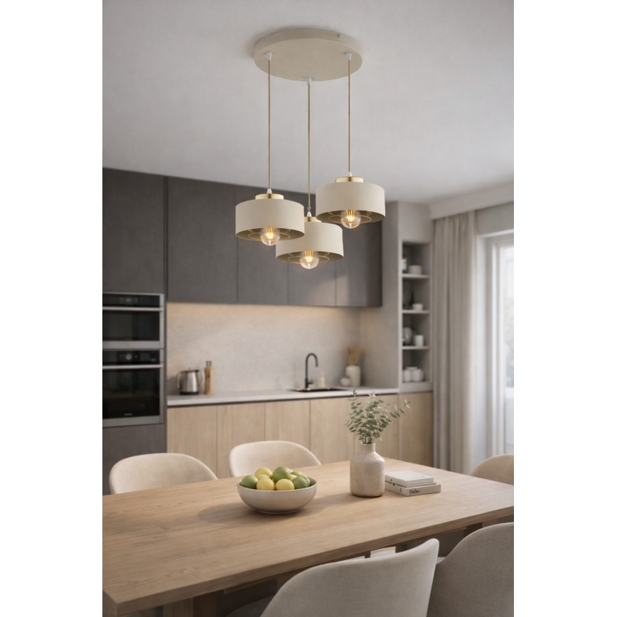 Brilagi - Riippuvalaisin vaijerilla SPRING 3xE27/60W/230V beige/kultainen