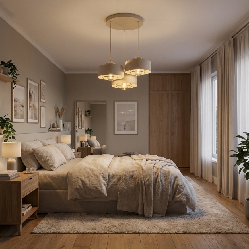 Brilagi - Riippuvalaisin vaijerilla SPRING 3xE27/60W/230V beige/kultainen