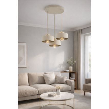 Brilagi - Riippuvalaisin vaijerilla SPRING 3xE27/60W/230V beige/kultainen