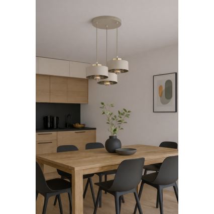 Brilagi - Riippuvalaisin vaijerilla SPRING 3xE27/60W/230V beige/kultainen